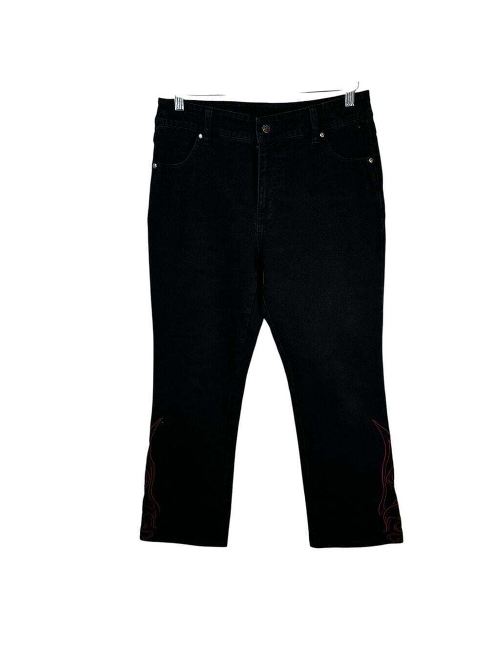 Harley Davidson Flame Embroidered Zip Cotton Flared Jeans Women’s 10 Long